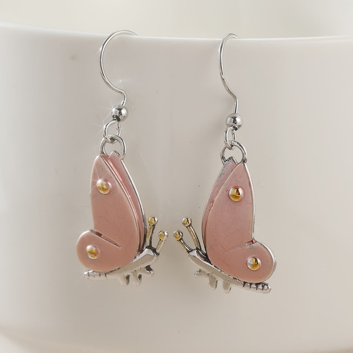 Light Pink Enamel Butterfly Dangle Earrings for Women